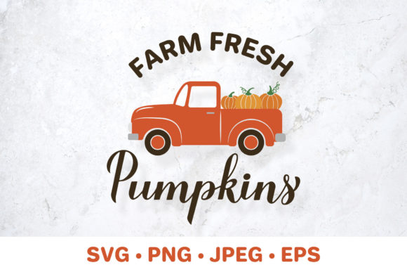 Farm Fresh Pumpkins SVG. Retro Truck.